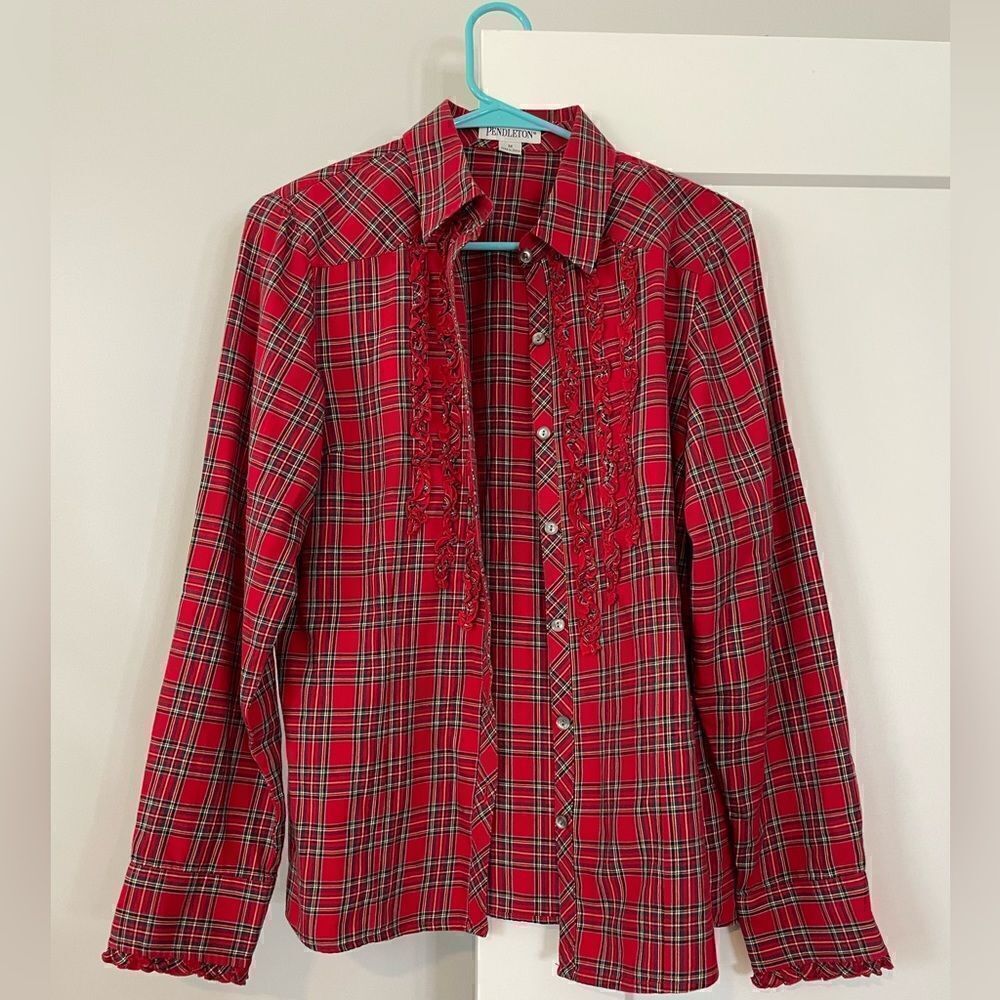 Pendleton Plaid Ruffle Button Up - image 1